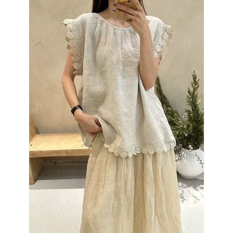 Women's Summer Sweet New French Ruffle Linen Shirt with a Loose and Stylish Design for Outerwear