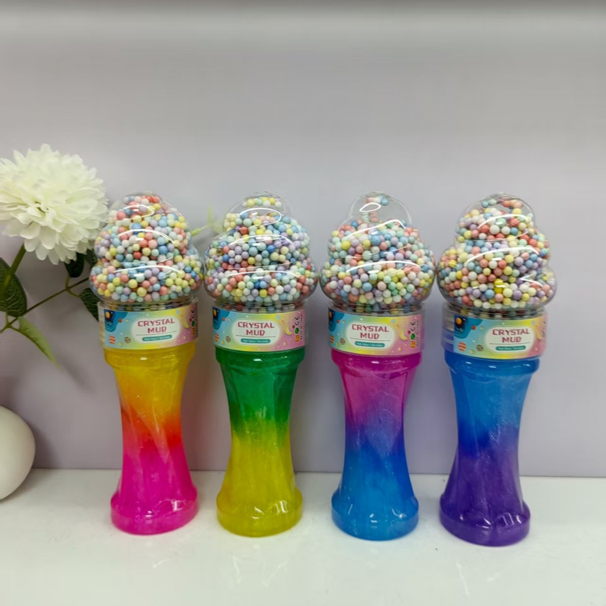 Transfronterizos directamente para doble barro de cristal espuma de helado pequeña cintura flash polvo slime fábrica de juguetes para niños al por mayor