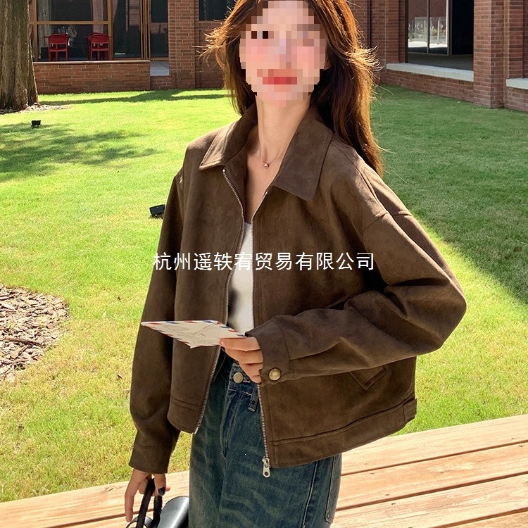 巨好看的春秋外套咖色短款女春2026新款今年流行爆款仿鹿皮绒夹克
