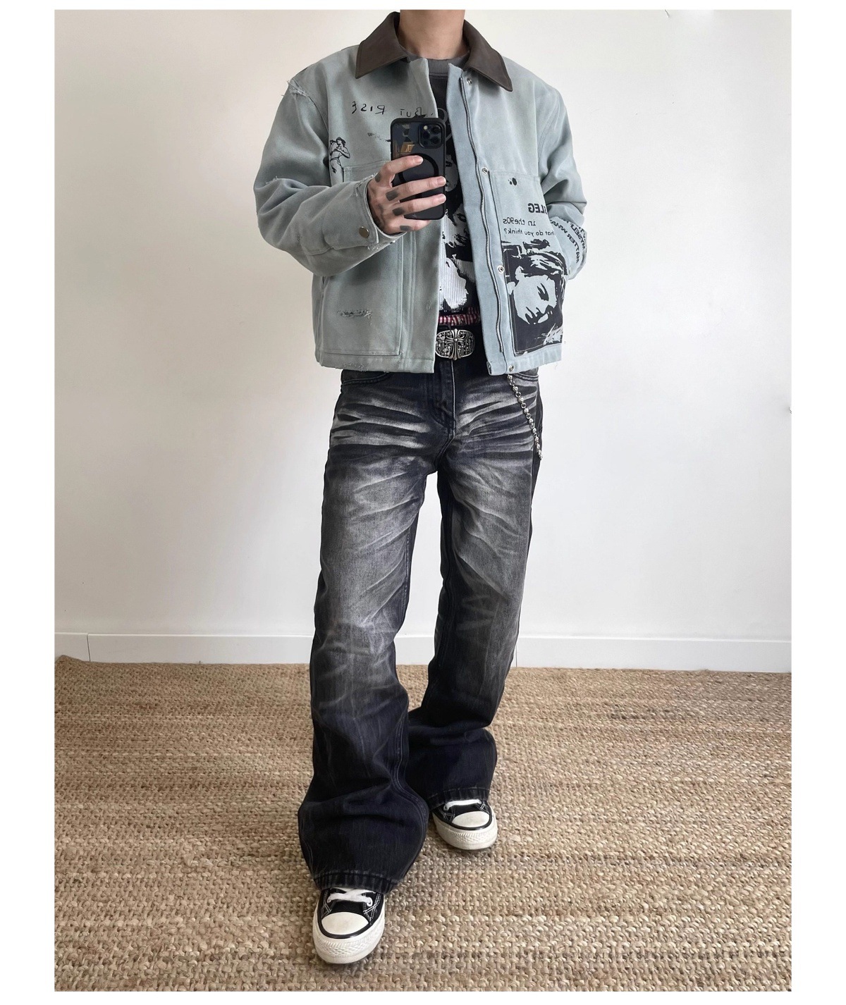 Herrjeans vintage washed svart ledig rak passform_voghion.com