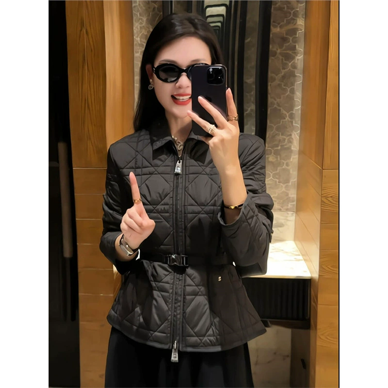 2842 черный ароматный ветер с бриллиантовым лацканом хлопчатобумажная куртка женская осень-зима новый премиум тонкий и теплый