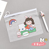 Cartoon ring with zipper PVC, transparent waterproof storage bag for elementary school students, stationery, pencil case