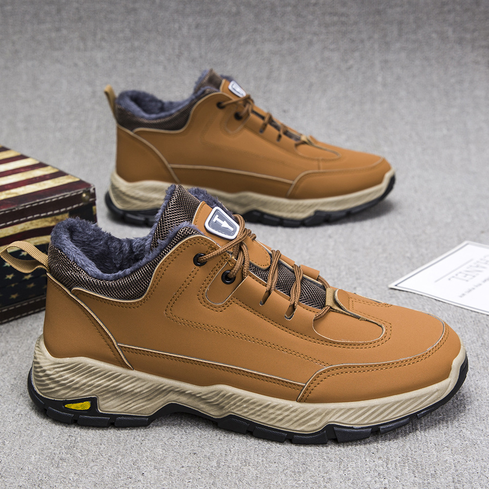 冬季新款棉鞋男士加絨加厚皮面防水休閒鞋子男休閒鞋老人鞋雪地靴