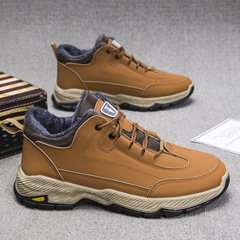 冬季新款棉鞋男士加絨加厚皮面防水休閒鞋子男休閒鞋老人鞋雪地靴