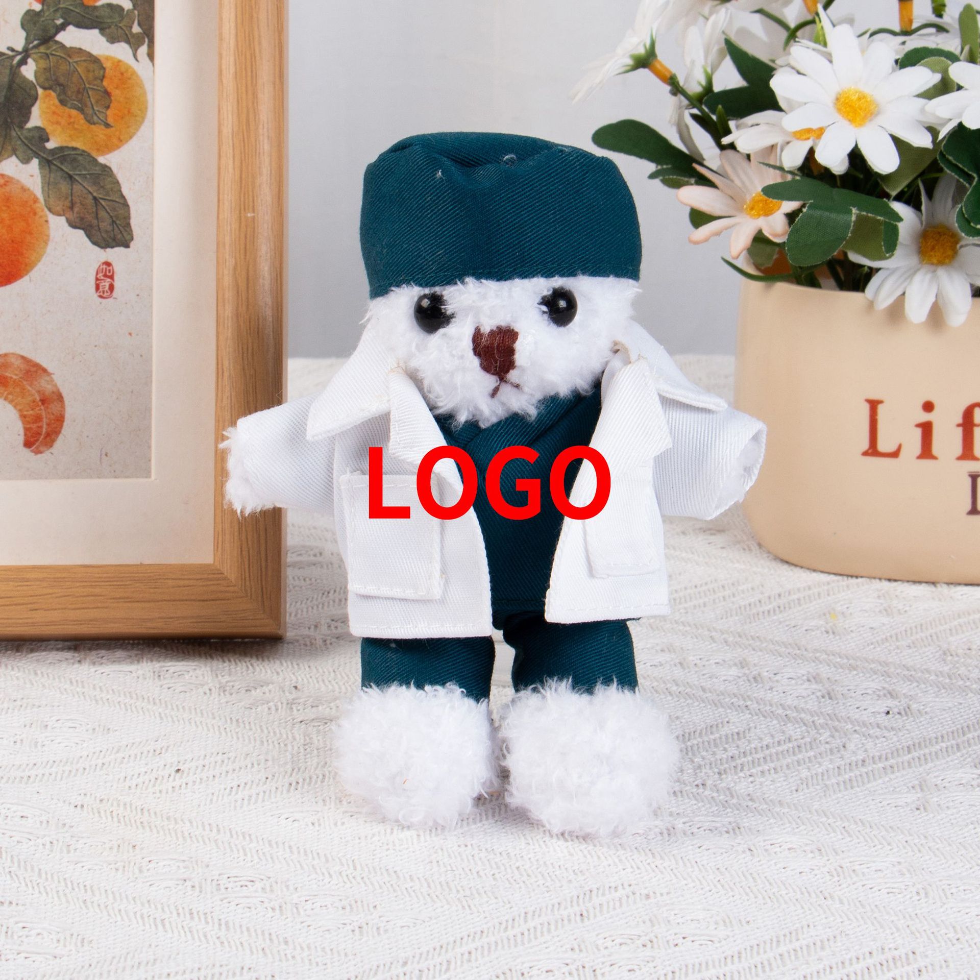 Doctor y enfermera uniformes de oso de peluche uniformes de muñeca de enfermería oso logotipo impresión de regalo de juguetes de peluche