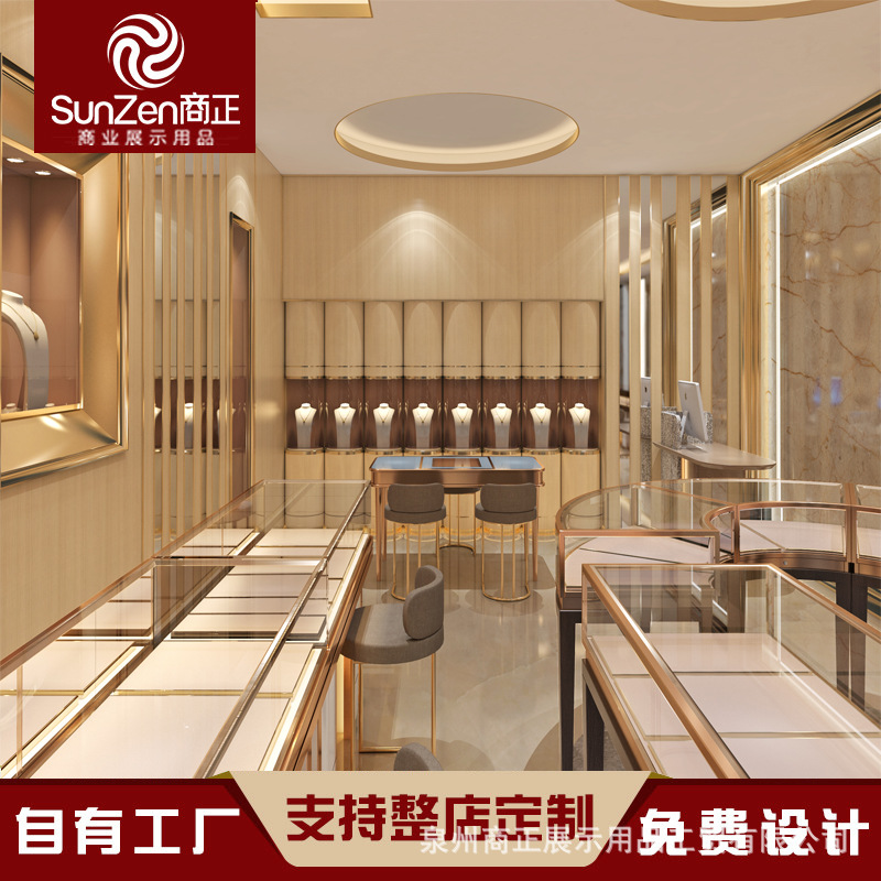 Jewelry Counter Display Cabinet Gold Jewelry Arc Glass Cabinet Stainless Steel Display Cabinet Luxury Paint Display Stand