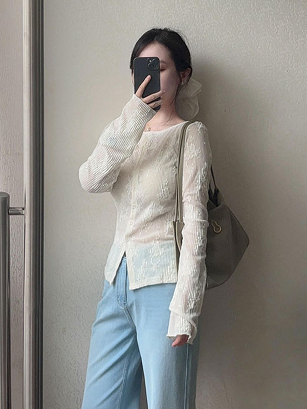 提花蕾丝针织开衫女外搭高级感夏季薄款防晒小外套空调衫气质上衣|undefined