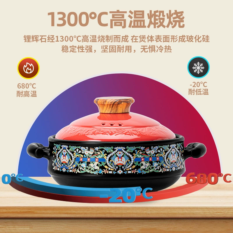 Эмалированная сухая жаровня для домашнего приготовления супа, овощей и каши, специальная жаровня для ресторана, керамическая жаровня с рельефной красной крышкой, мелкая кастрюля
