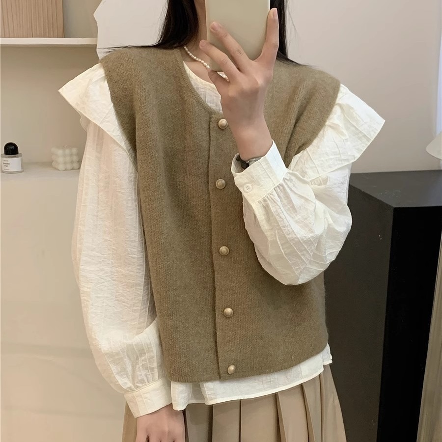 Chaleco Cárdiğan de Punto para Mujer de Cachemira de Punto Cuello Redondo Sin Mangas con Botones para Invierno
