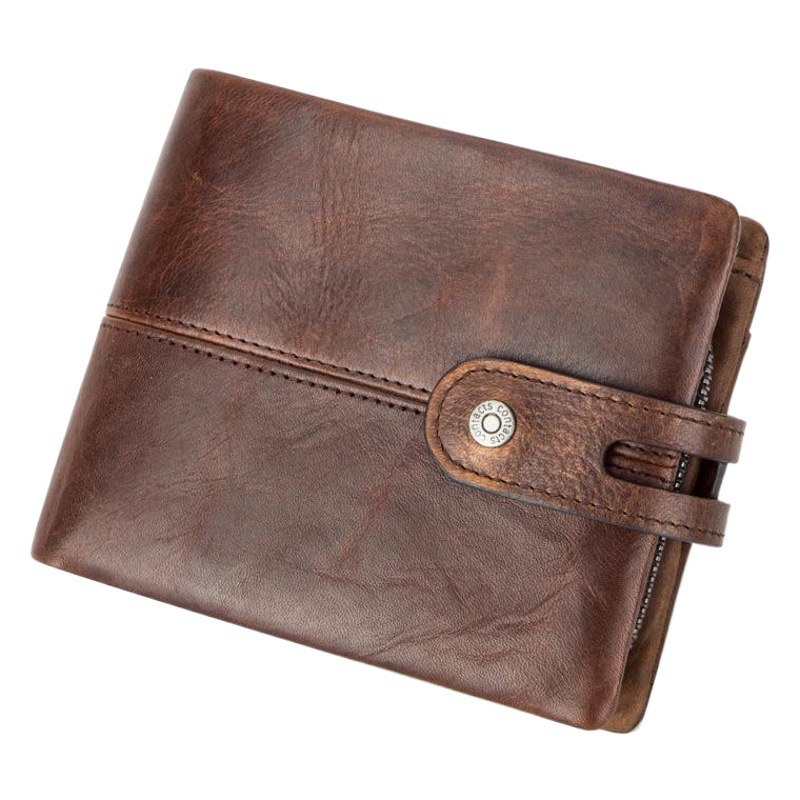 Black Angel Rfid Anti-Theft Brush Head Layer Cowhide Men's Wallet Retro Buckle Trendyy Men's Wallet Cross-Border Dropshipping