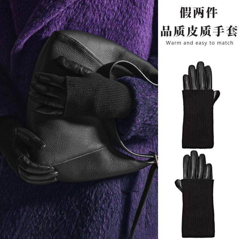 Invierno de las nuevas mujeres de Ciclismo de piel de oveja guantes de cuero de las mujeres de conducción de longitud media forrado de lana gruesa guantes calientes