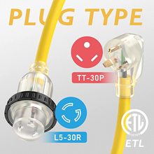 30A 125V可锁定房车电源延长线 TT-30P /L5-30R RV 电源线带 LED