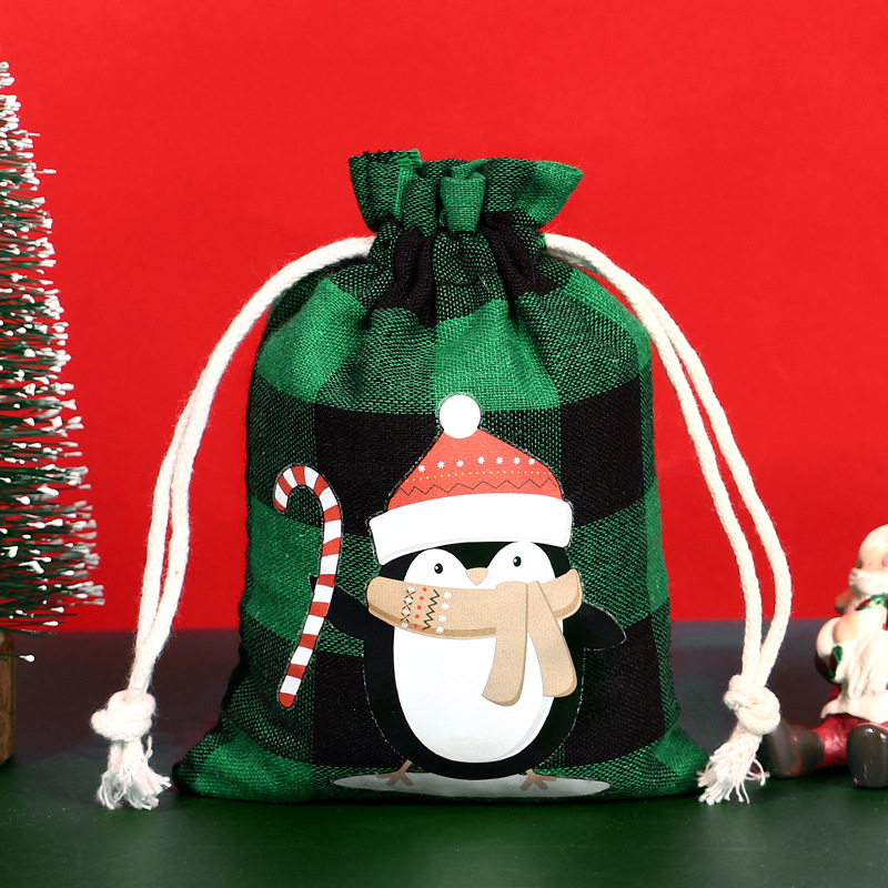 Bolsa de algodón a cuadros de Navidad con cordón Bolsa de embalaje de regalo de caramelo de Navidad Calendario de Adviento bolsa pequeña al por mayor