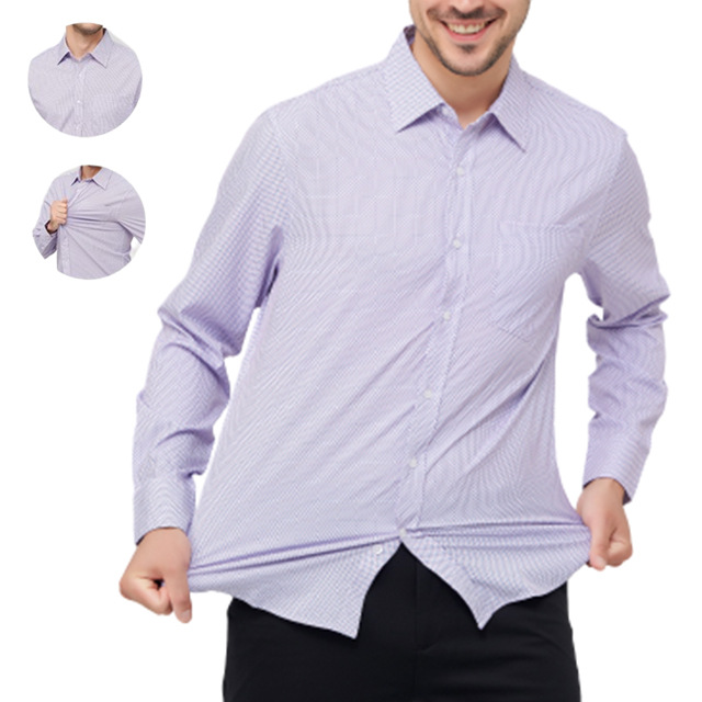 Camisa de Hombre de Estilo Americano, Clásica, Madura, Elástica, de Manga Larga, Estampada, Informal de Negocios, para Otoño