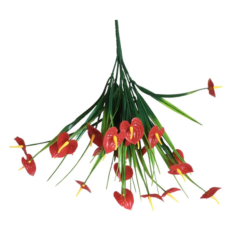 Suministro directo de fábrica decoración de plantas artificiales palma roja falsa planta verde plástico flor falsa mesa de comedor interior Pantalla de escritorio Flor al por mayor