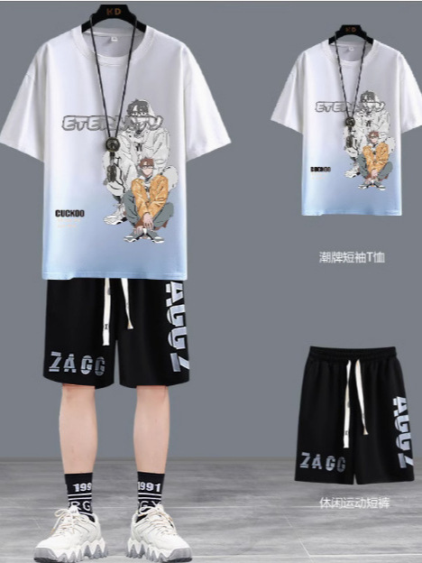 カジュアルスーツ 2025 新しいティーンエイジャー半袖ショーツボーイズ夏ツーピーススーツ学生ハンサムな衣装紳士服|undefined