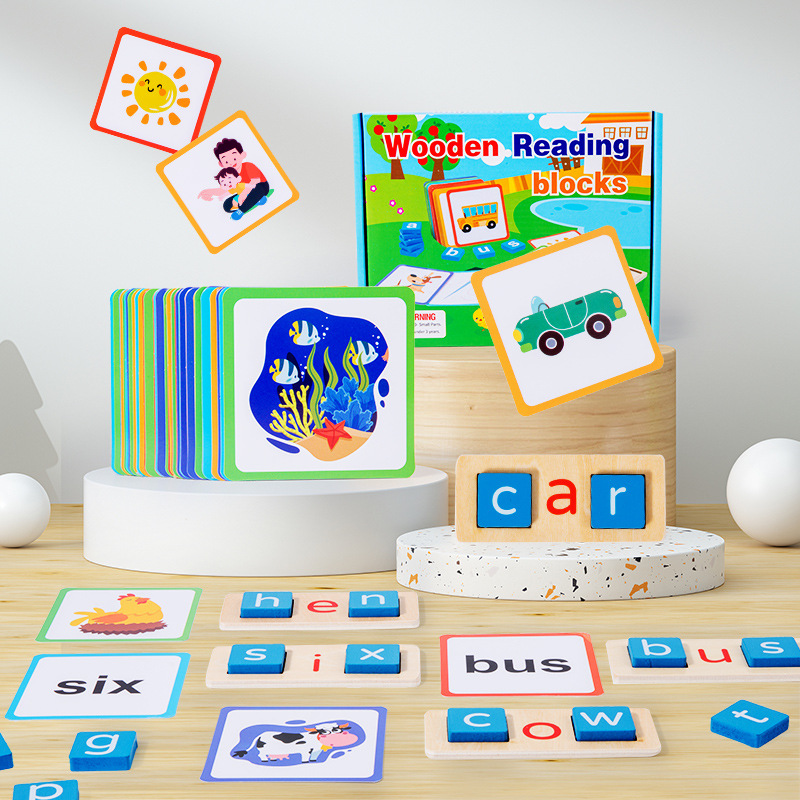 Educación temprana de madera para niños transfronterizos Carta de iluminación Bloques de construcción que coinciden con la palabra cognitiva rompecabezas juguetes educativos