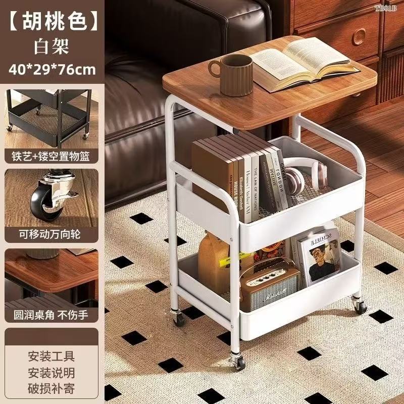 Seleccione estrictamente el lado creativo de varios estantes de almacenamiento de acero al carbono para la sala de estar simple sofá esquina pequeña mesa de té móvil