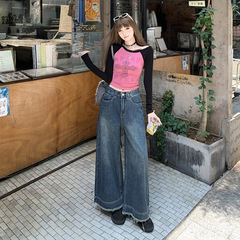 毛边阔腿牛仔裤女2025年秋冬新款小个子直筒宽松高腰显瘦九分裤子