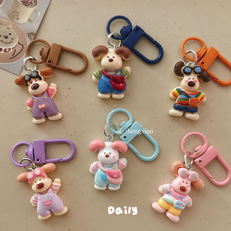 Cute cartoon overalls puppy keychain, personalized creative bag pendant, student backpack decoration, accessory gift Cute cartoon overalls puppy keychain, personalized creative bag pendant, student backpack decoration, accessory gift