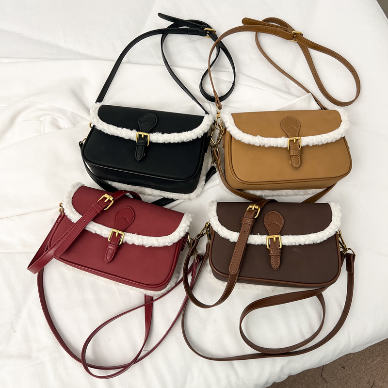 Bolso de brazo de lana de cordero diseño niche, bolso de hombro retro de moda para mujer