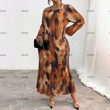 欧美女装长袖连衣裙三宅褶皱印花包臀裙百褶长裙长裙轻奢高级感