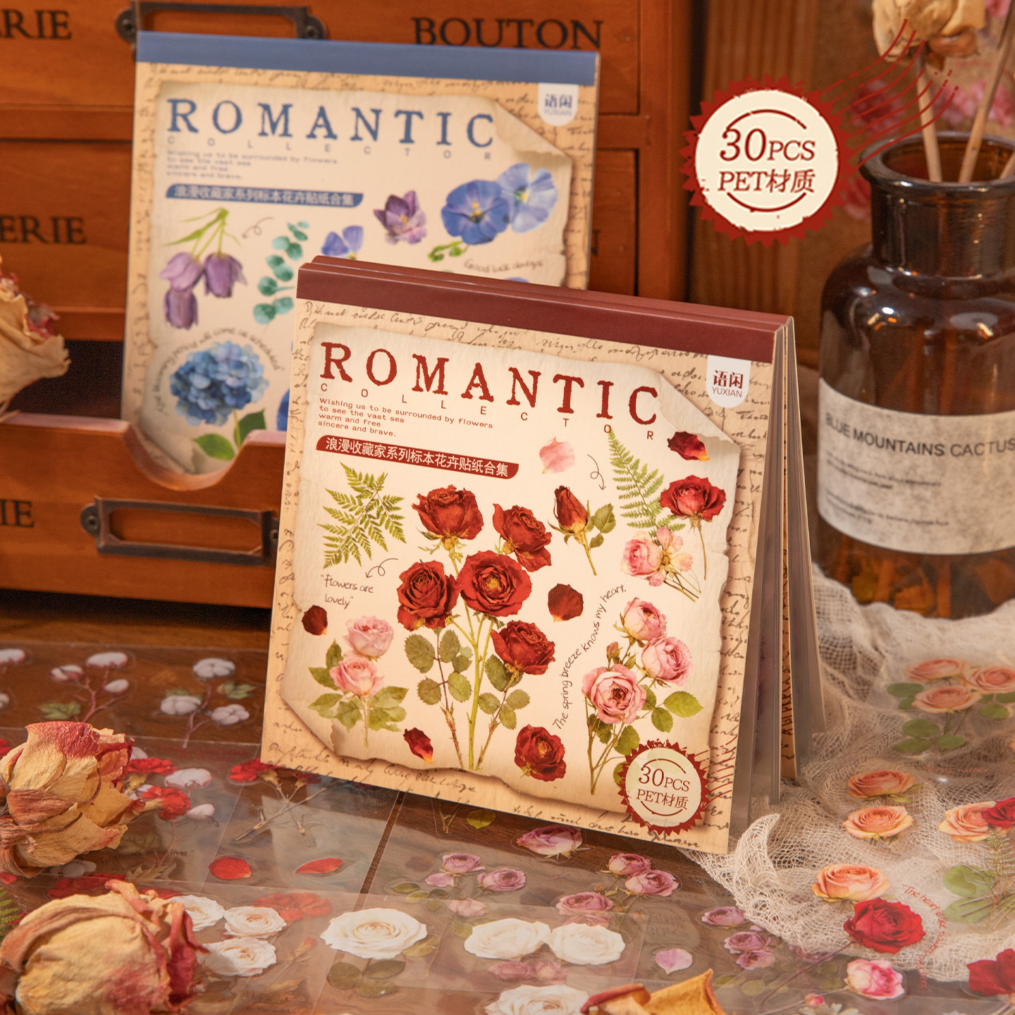 Floral Specimen Cut-Out Sticker Book, Romantic Collector's Vintage Waterproof Journal DIY Collage Card Bookmark