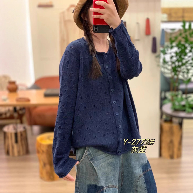新品勾花针织毛衣女 复古文艺时尚镂空开衫毛衣外套|undefined