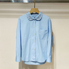 1件起批2025秋女装 XRJ4C05D娃娃领亮片镶钻长袖衬衫上衣S250485