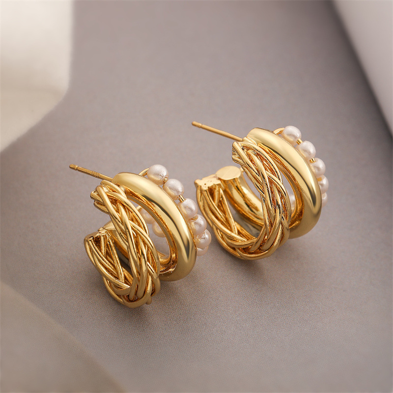 Oro verdadero electroplacado oro en forma de C pendientes de orejas metálicas simples estilo de alta moda pendientes geométricos retro