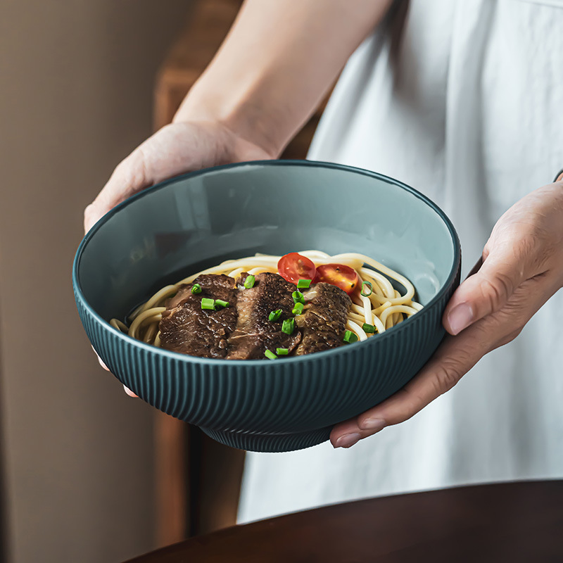 Value Floating Series Vajilla Tazón de fideos Tazón de cerámica Tazón de arroz en relieve retro Tazón de verduras para el hogar Tazón de sopa Tazón grande práctico