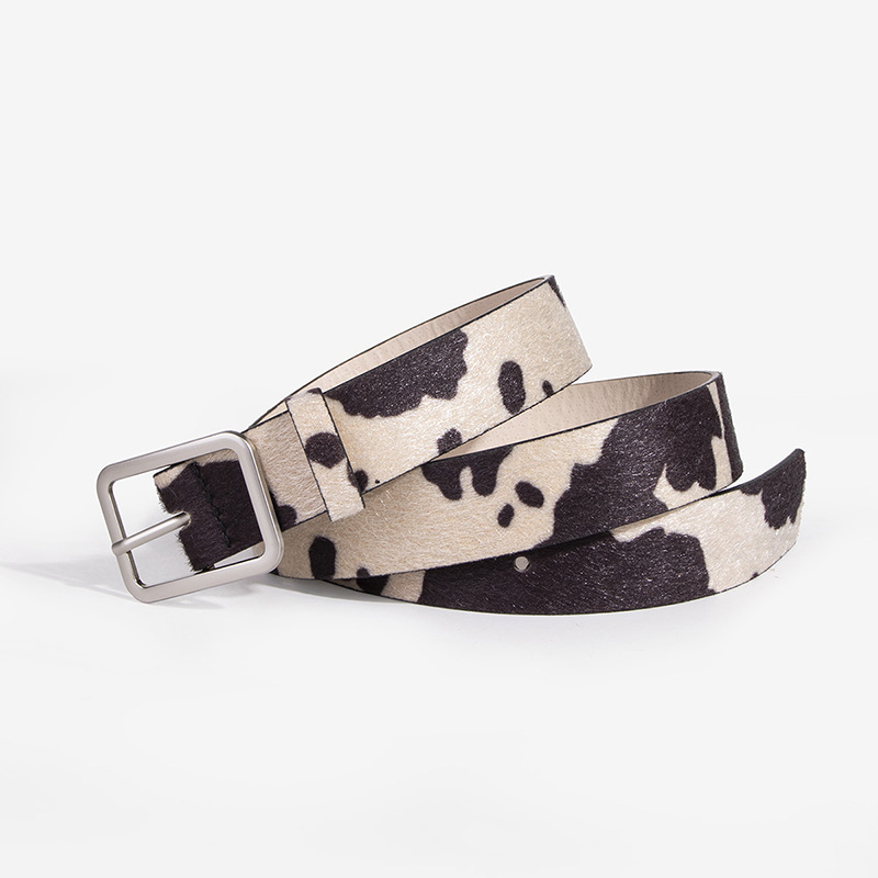 Spot New Day Buckle Black And White Cow Pattern Horsehair Women's Fake Hair Fashion PU Belt_voghion.com