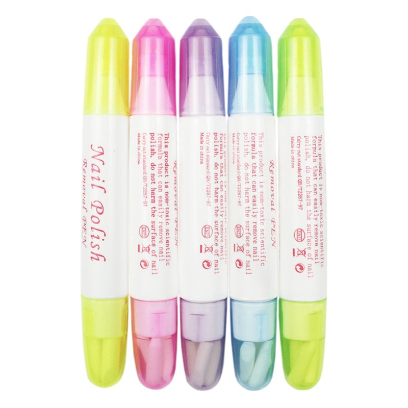 Manicure Nail Polish Remover Pen 5 Colors, Nail Polish Remover Correction Pen, Finger Edge Decontamination Pen, Cleaning and Labeling Logo