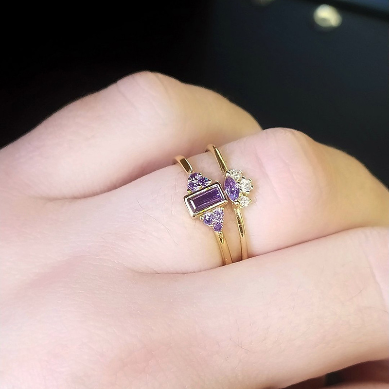 European And American Copper-plated 18k Real Gold Inlaid Purple Zircon Simple Tail Ring display picture 3