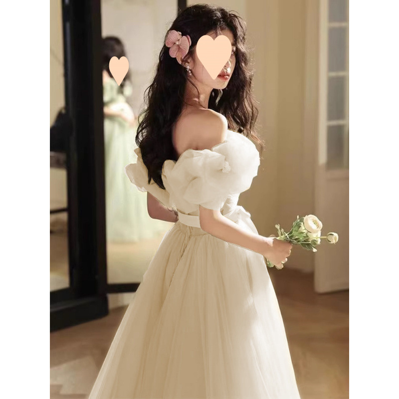 Robe de soirée légère à épaules dénudées pour femme, haut de gamme et luxueuse, idéale pour les fêtes annuelles et les examens d'art étudiants._voghion.com