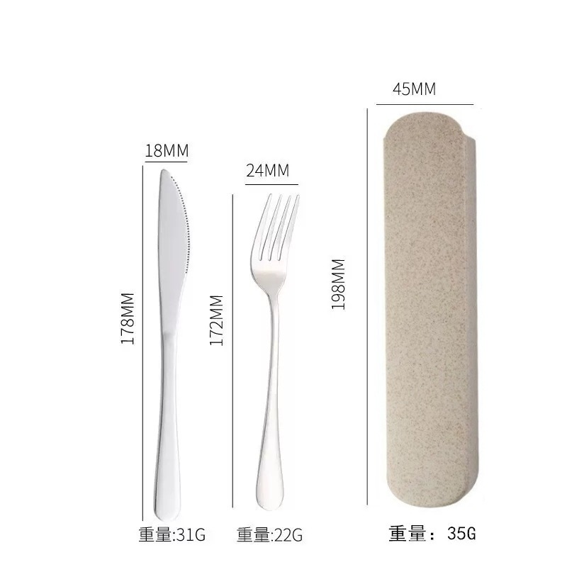 Juego portátil de cubiertos de acero inoxidable, incluye cuchillo, tenedor y cuchara, ideal para estudiantes o camping
