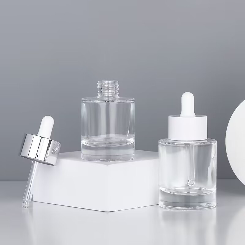 現物30ml円柱透明精華瓶化粧品分注瓶50ml平肩滴管ガラス精油分注瓶|undefined