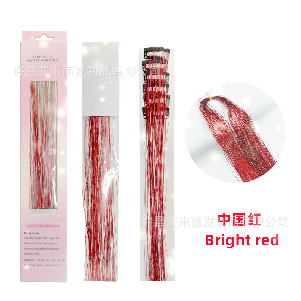 6 piezas de pelo de oropel láser de oro brillante colorido oro y plata caja de regalo BB clip sola tarjeta peluca pieza