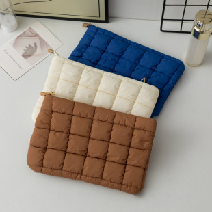 Solid Color Clutch Bag Women's 2024 New Winter Fashionable Square Down Bag Fashionable All-match Casual Western Style Small Bag