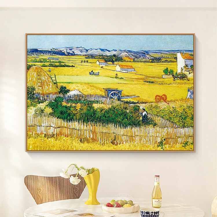 Van Gogh Harvest Oil Painting World Famous Painting Living Room Sofa Background Wall Decorative Painting Atmospheric Dining Room Murals Triple Hanging Painting Van Gogh Harvest Oil Painting World Famous Painting Living Room Sofa Background Wall Decorative Painting Atmospheric Dining Room Murals Triple Hanging Painting