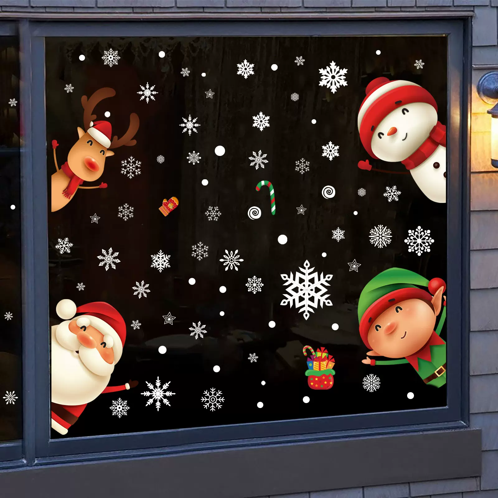 爆款跨境麋鹿雪花雪橇圣诞节老人橱窗玻璃墙无胶静电贴纸窗花贴纸