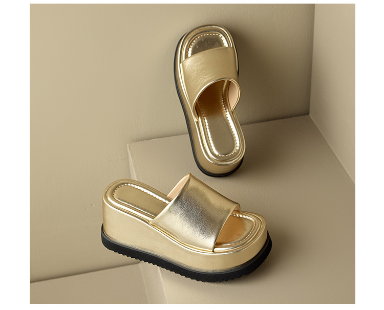 Dép sandal quai ngang da thật đế xuồng cao 8 cm phong cách Âu Mỹ — Màu bạc 10cm, Màu bạc 8cm, Màu vàng kim 10cm, Màu đen 10cm chi tiết 27