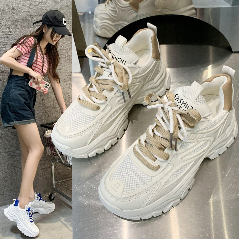 Scarpe da papà piccole con suola spessa in versione coreana, scarpe da donna primavera nuove, punta tonda, in rete, traspiranti e versatili, casual_voghion.com