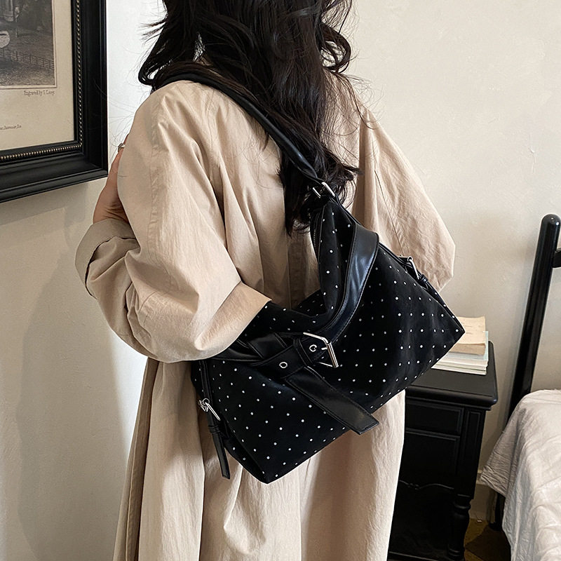 Túi tote nữ họa tiết chấm bi cỡ lớn, túi đeo vai và đeo chéo dung lượng lớn — màu cà phê, màu hồng, màu nâu, đen chi tiết 26