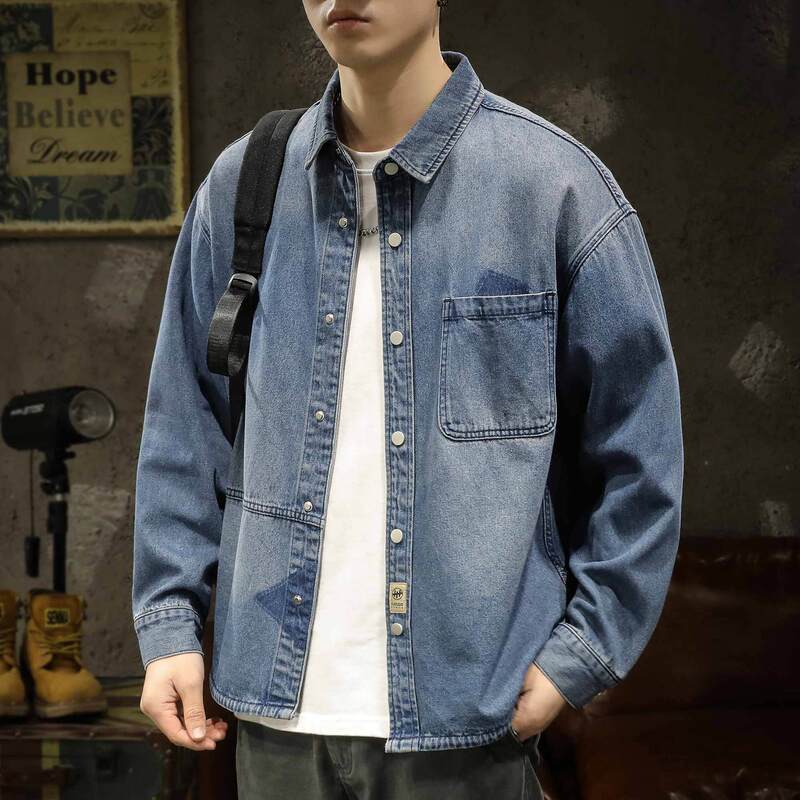 high quality Trendy Brand Denim Shirt Men's Loose plus size 2025 Spring Coat Japanese Trendy New-style Handsome Shirt Jacket