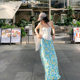 Pure Desire Style Pleated Slim Fit Tube Top Women's Spring New Floral Slim Look High Waist Long Dress Fashion suit