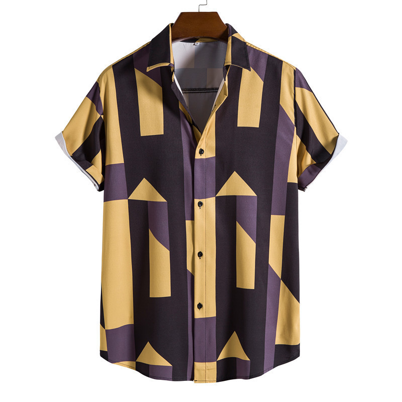 Cross-border foreign trade summer new men's casual loose plus size lapel digital printed short-sleeved shirt one-piece delivery