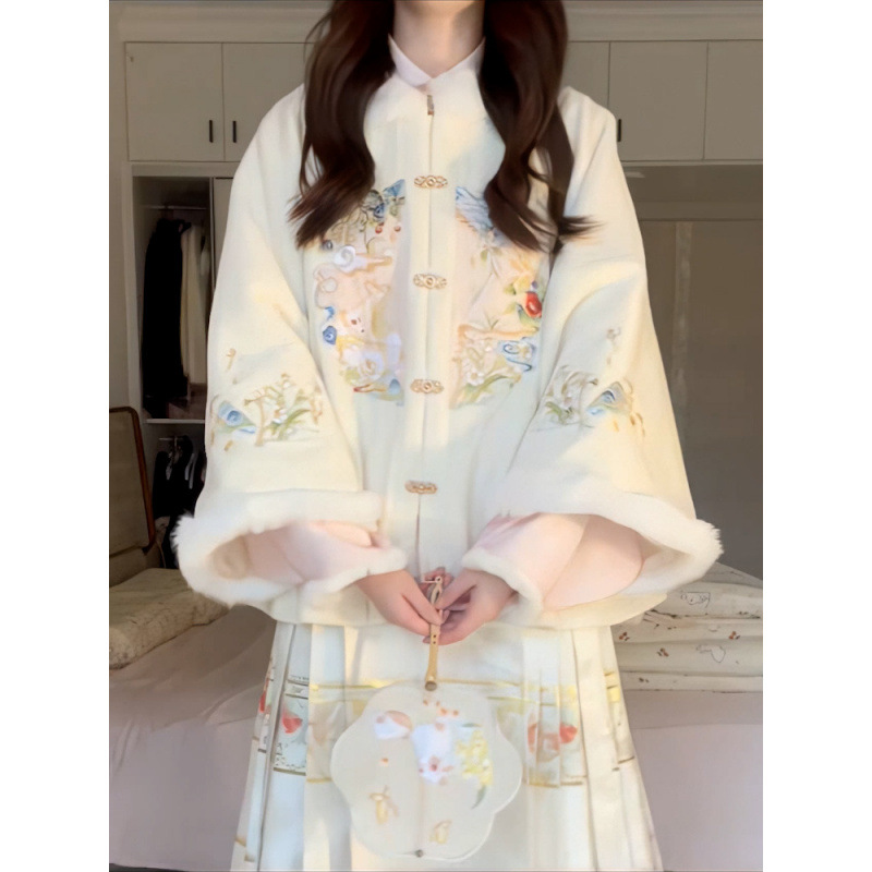 가을과 겨울 2023 새로운 예술적 젠틀 레트로 중국 스타일 스퀘어 입 목 한 요소 개선 된 한후 두꺼운 재킷