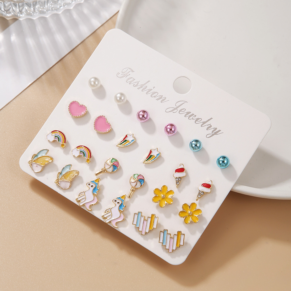 1 Set Modern Style Heart Shape Flower Plating Alloy Ear Studs display picture 2