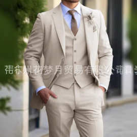 2025跨境新款商务休闲男三件套新郎西装婚礼宴会大码跨境西装套装